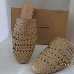 Salt & Umber natural woven leather slides